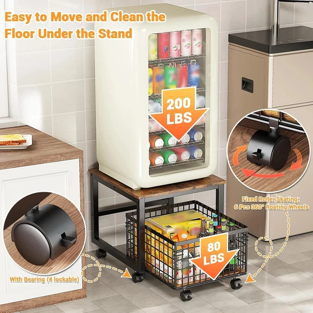 Alt view image 7 of 7 - Mobile Mini Fridge Stand with Rolling Drawer Basket Drink Refrigerator Cabinet