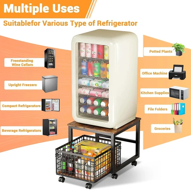 Alt view image 6 of 7 - Mobile Mini Fridge Stand with Rolling Drawer Basket Drink Refrigerator Cabinet