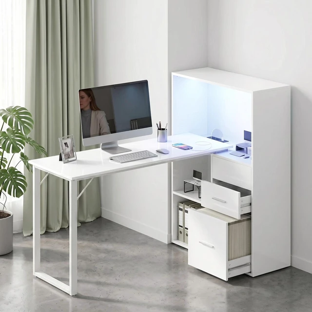 Alt view image 5 of 7 - 54" Computer Desk, Home Office Desk with Power Outlets & LED Lights