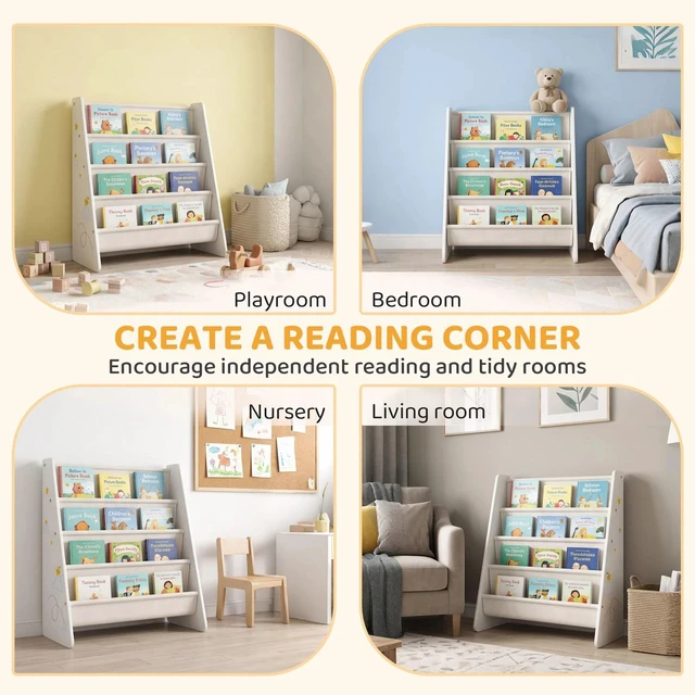 Alt view image 7 of 7 - Fabric Kids Bookshelf, 4-Tier Toddler Sling Book Rack for Playroom