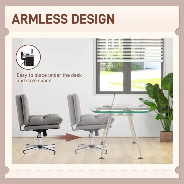 Alt view image 2 of 7 - Armless Office Desk Chair, Criss Cross Computer Chair, Grey