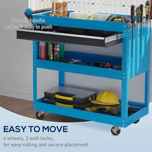 Alt view image 2 of 7 - Rolling Tool Cart Steel Tool Chest with Ball Bearing Drawer Red