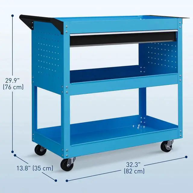 Alt view image 7 of 7 - Rolling Tool Cart Steel Tool Chest with Ball Bearing Drawer Red