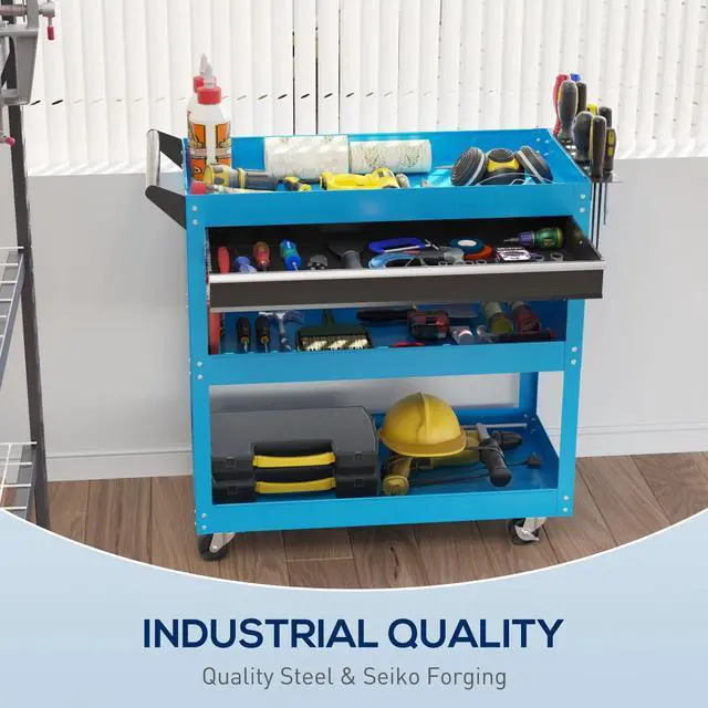 Alt view image 4 of 7 - Rolling Tool Cart Steel Tool Chest with Ball Bearing Drawer Red