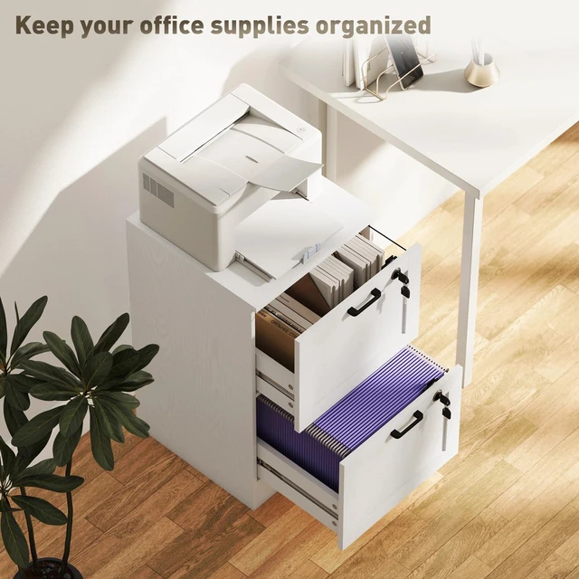 Alt view image 3 of 7 - Office File Cabinet with 2 Drawers, Vertical Filing Cabinet, White