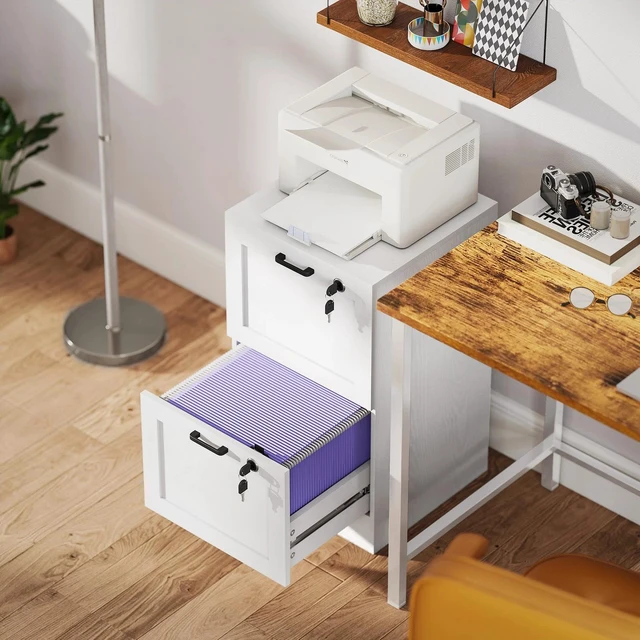 Alt view image 5 of 7 - Office File Cabinet with 2 Drawers, Vertical Filing Cabinet, White