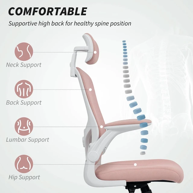 Alt view image 6 of 7 - Ergonomic Office Chair, Desk Chair with 4D Lumbar Support, Pink