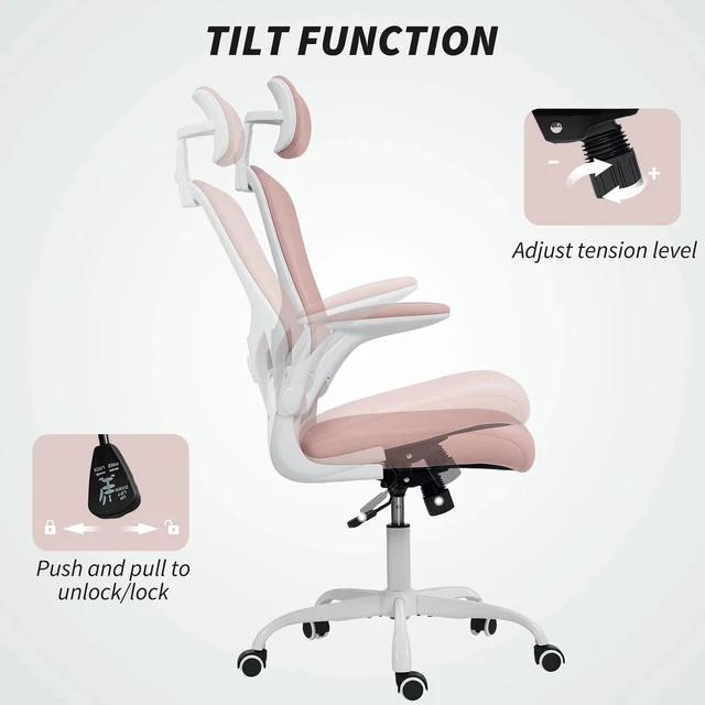 Alt view image 4 of 7 - Ergonomic Office Chair, Desk Chair with 4D Lumbar Support, Pink