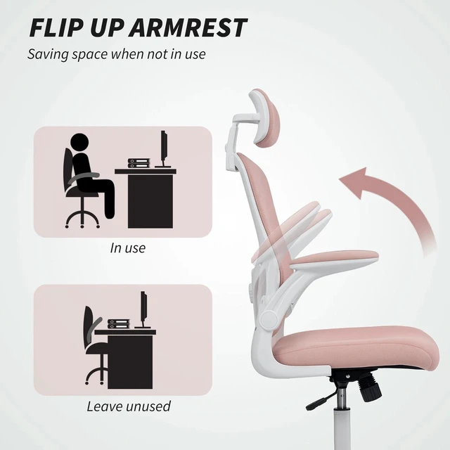 Alt view image 5 of 7 - Ergonomic Office Chair, Desk Chair with 4D Lumbar Support, Pink