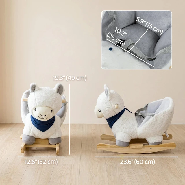 Alt view image 5 of 7 - Baby Rocking Horse, Plush Animal Rocker Alpaca with Realistic Sound