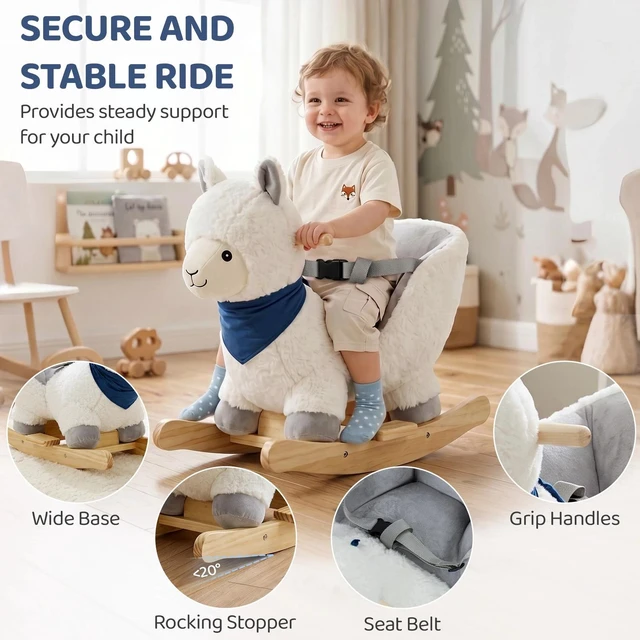 Alt view image 4 of 7 - Baby Rocking Horse, Plush Animal Rocker Alpaca with Realistic Sound