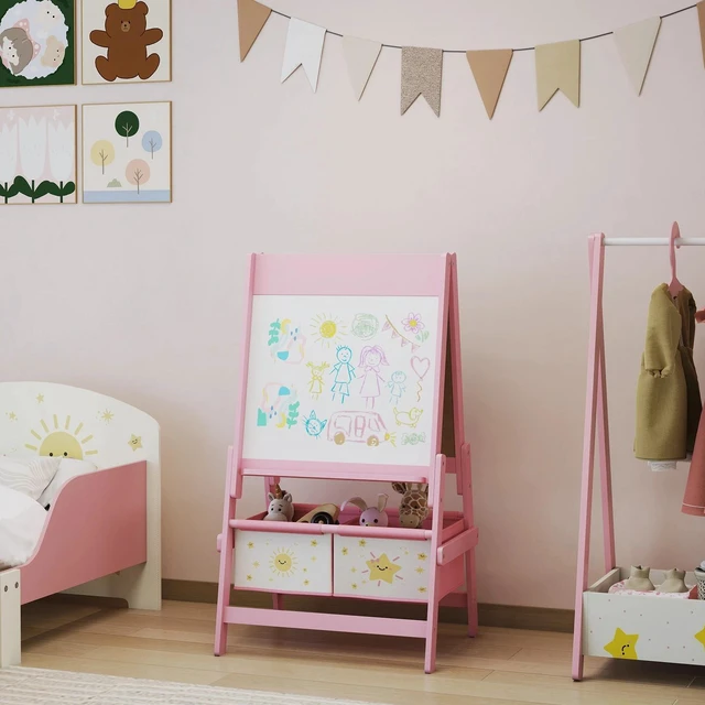 Alt view image 5 of 7 - Art Easel for Kids, 3-in-1 Double-Sided Kids Easel w/ Paper Roll-Pink
