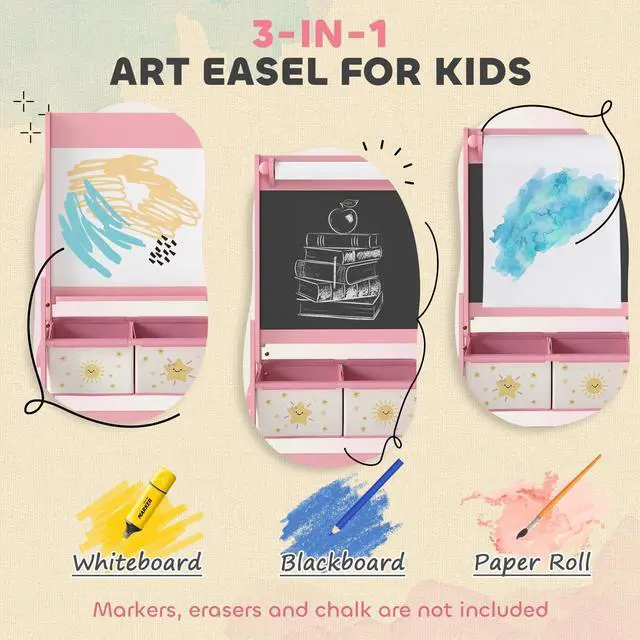 Alt view image 4 of 7 - Art Easel for Kids, 3-in-1 Double-Sided Kids Easel w/ Paper Roll-Pink