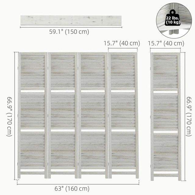 Alt view image 4 of 7 - 4-Panel 5.6ft Folding Privacy Screen Room Divider with 3 Shelves Blinds Wooden