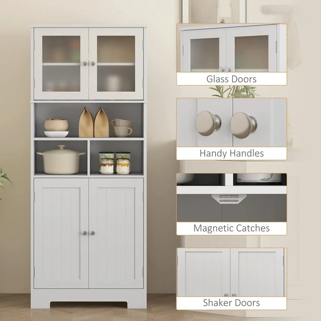 Alt view image 5 of 7 - Modern Kitchen Pantry Storage Cabinet with Glass Doors White