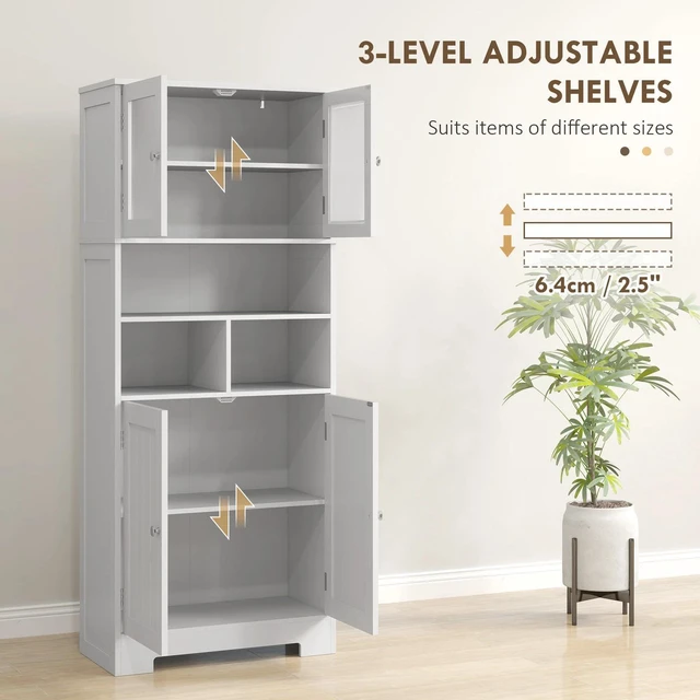 Alt view image 3 of 7 - Modern Kitchen Pantry Storage Cabinet with Glass Doors White