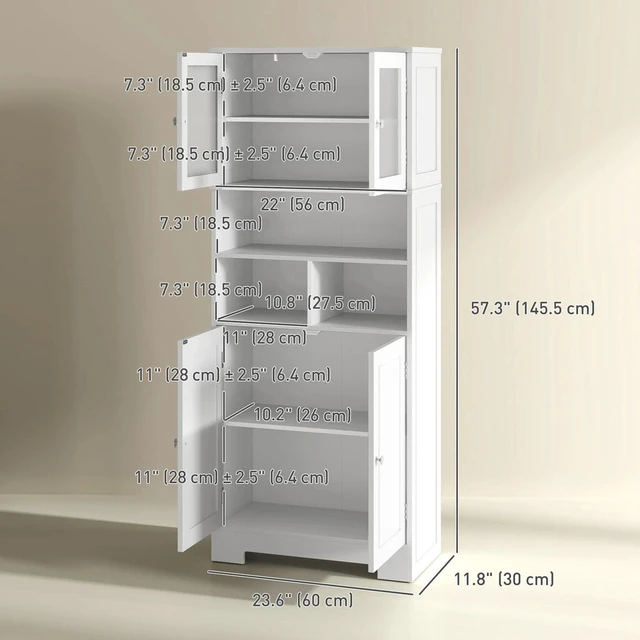 Alt view image 2 of 7 - Modern Kitchen Pantry Storage Cabinet with Glass Doors White