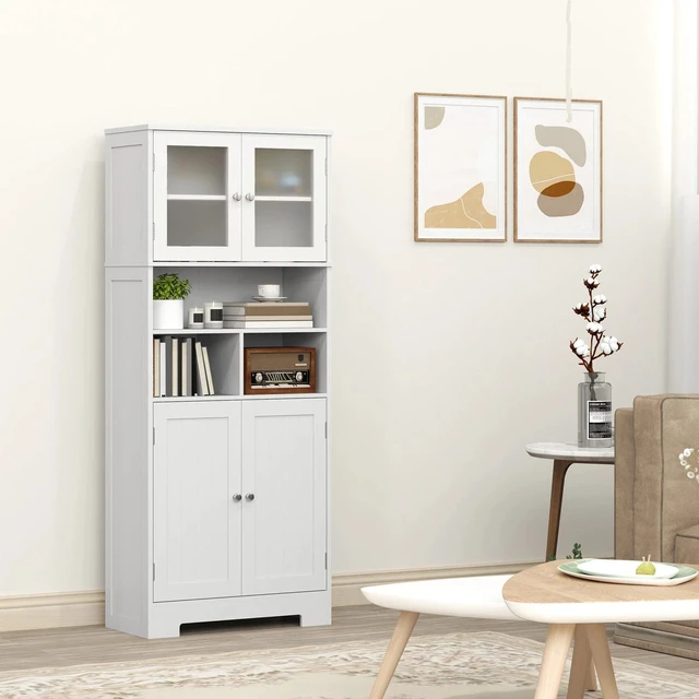 Alt view image 7 of 7 - Modern Kitchen Pantry Storage Cabinet with Glass Doors White