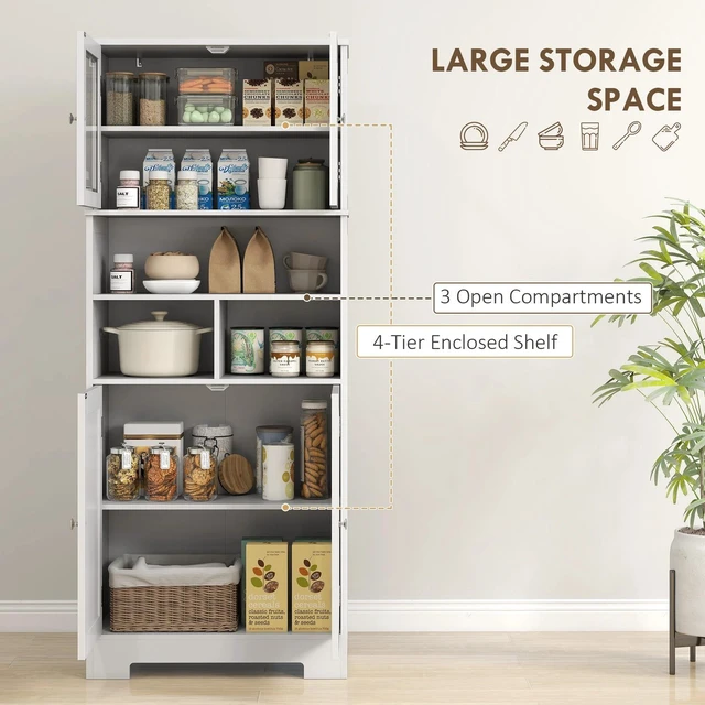 Alt view image 4 of 7 - Modern Kitchen Pantry Storage Cabinet with Glass Doors White