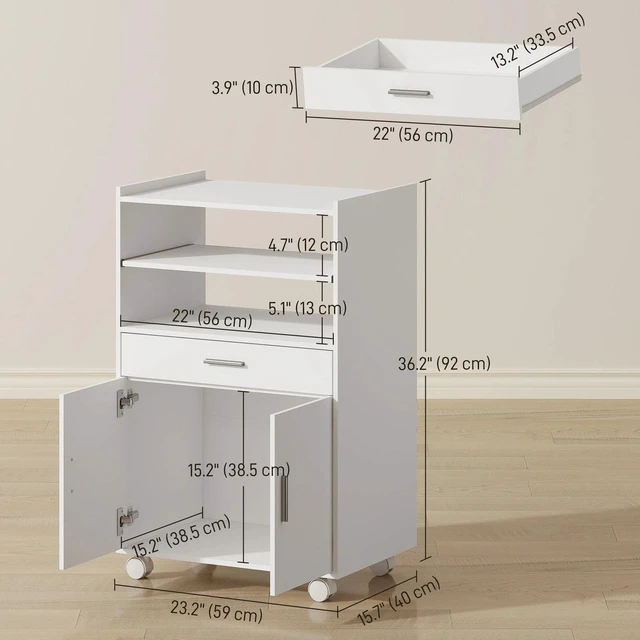 Alt view image 3 of 7 - Microwave Cart with Wheels, Microwave Stand with Drawer, White