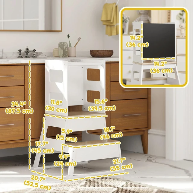 Alt view image 2 of 7 - 2 in 1 Toddler Tower w/ Chalkboard, Safety Rail, White