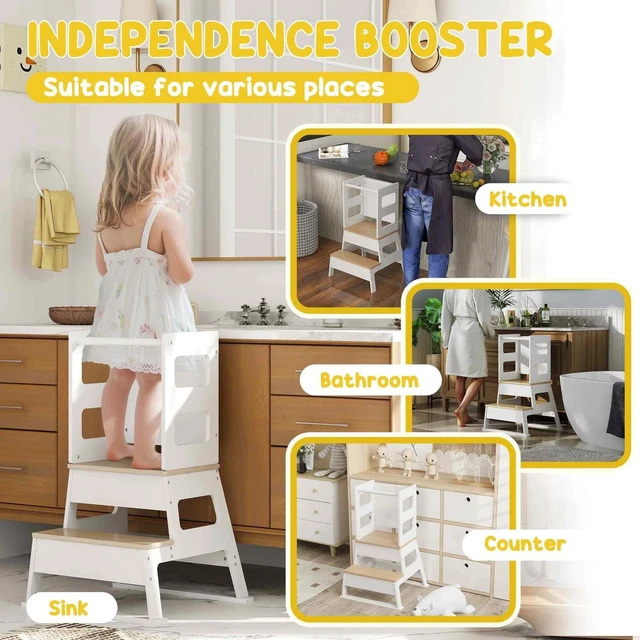 Alt view image 3 of 7 - 2 in 1 Toddler Tower w/ Chalkboard, Safety Rail, White