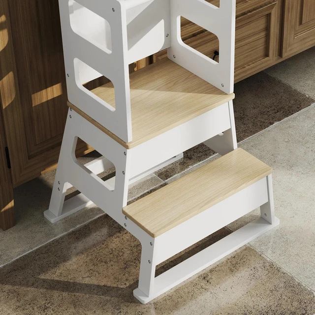 Alt view image 7 of 7 - 2 in 1 Toddler Tower w/ Chalkboard, Safety Rail, White