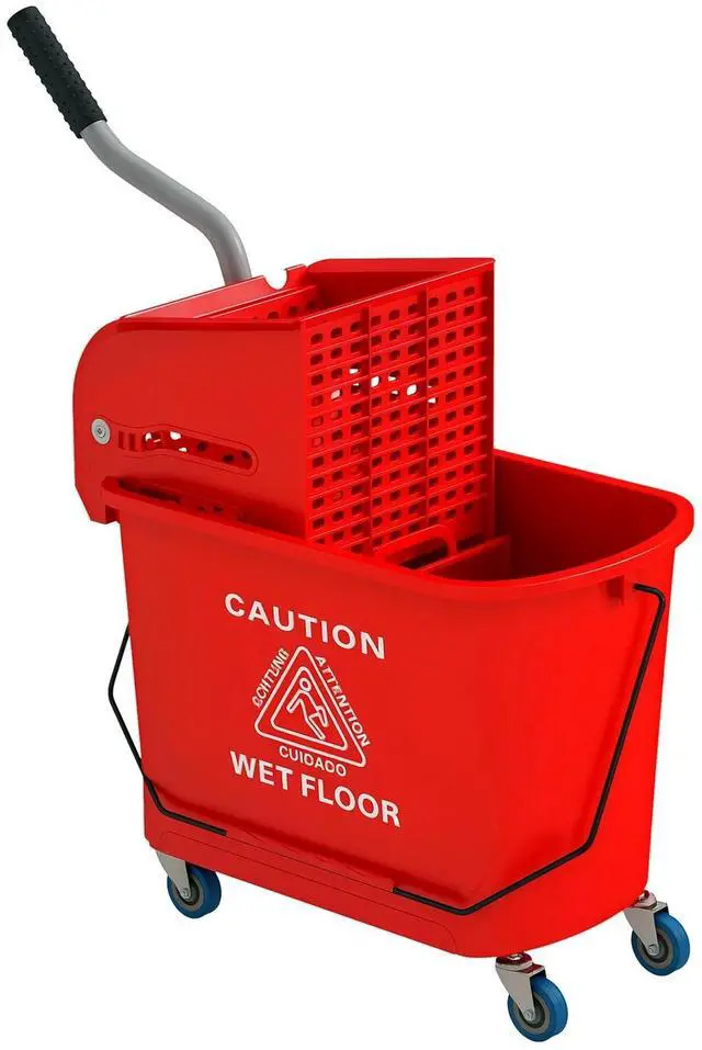 Main image of Mop Bucket with Wringer on Wheels for Floor Cleaning 5 Gallon Red