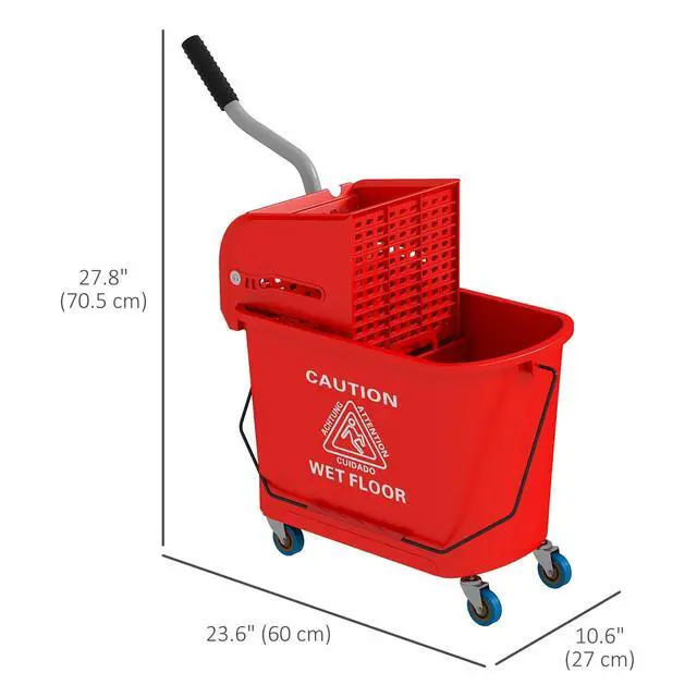 Alt view image 7 of 7 - Mop Bucket with Wringer on Wheels for Floor Cleaning 5 Gallon Red