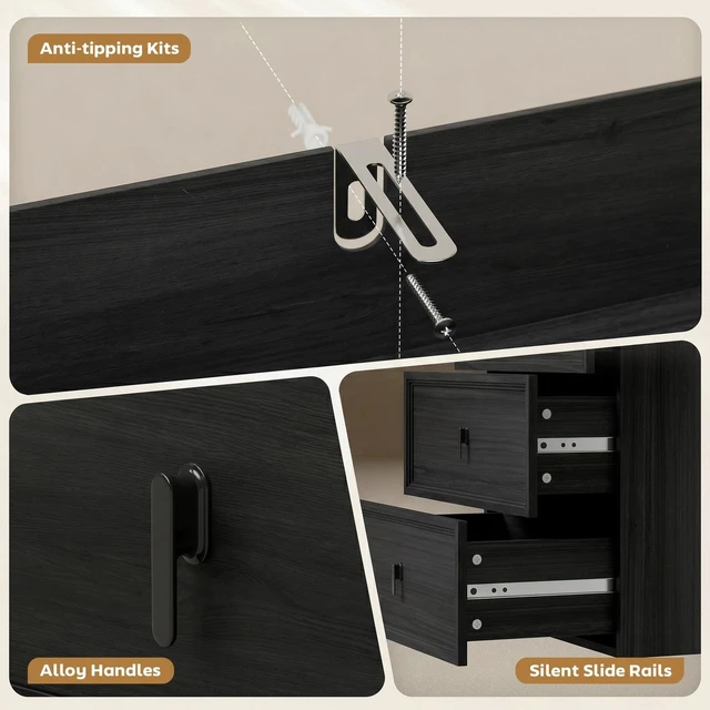 Alt view image 6 of 7 - Shaped Computer Desk with 3 Drawers Black Wood Grain