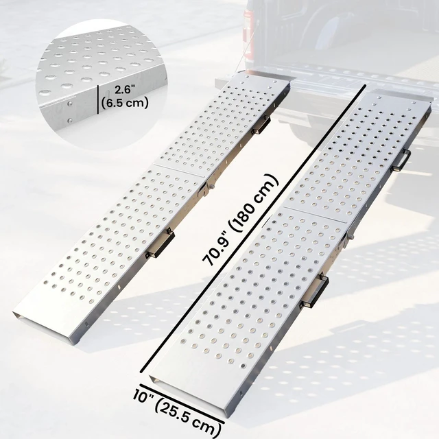 Alt view image 5 of 7 - Folding Loading Ramps, 2 PCS 880 lb ATV Truck Ramps, Silver