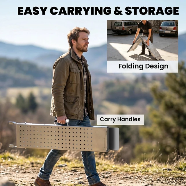 Alt view image 6 of 7 - Folding Loading Ramps, 2 PCS 880 lb ATV Truck Ramps, Silver