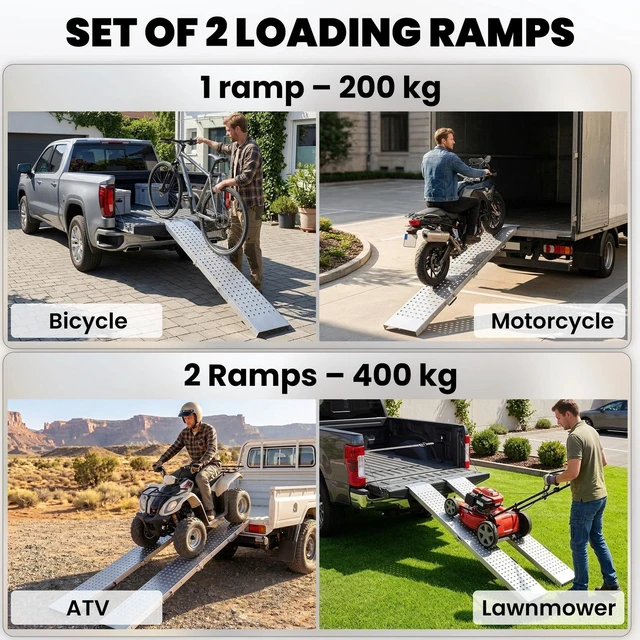 Alt view image 4 of 7 - Folding Loading Ramps, 2 PCS 880 lb ATV Truck Ramps, Silver