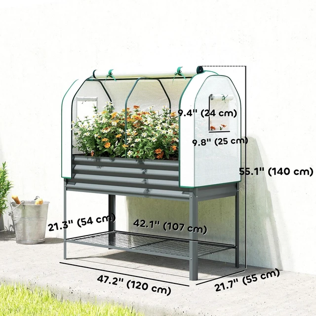 Alt view image 2 of 7 - Galvanised Raised Garden Bed with Greenhouse Cover, Dark Grey