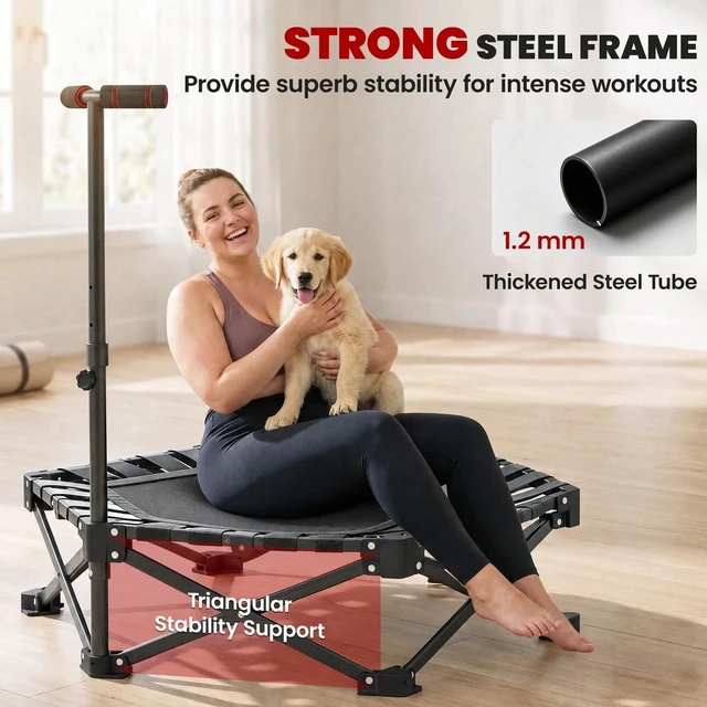 Alt view image 3 of 7 - 42" One-Step Fold Mini Trampoline with Adjustable Foam Handle, Black