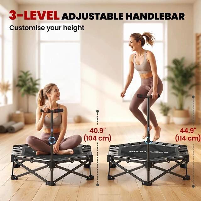Alt view image 4 of 7 - 42" One-Step Fold Mini Trampoline with Adjustable Foam Handle, Black
