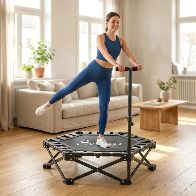 Alt view image 5 of 7 - 42" One-Step Fold Mini Trampoline with Adjustable Foam Handle, Black
