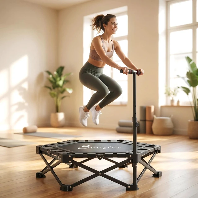 Alt view image 6 of 7 - 42" One-Step Fold Mini Trampoline with Adjustable Foam Handle, Black