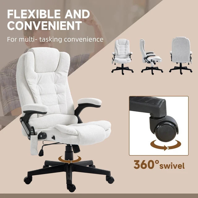 Alt view image 6 of 7 - Home Office Massage Chair High Back Chair w/ Reclining, Swivel Wheels, White