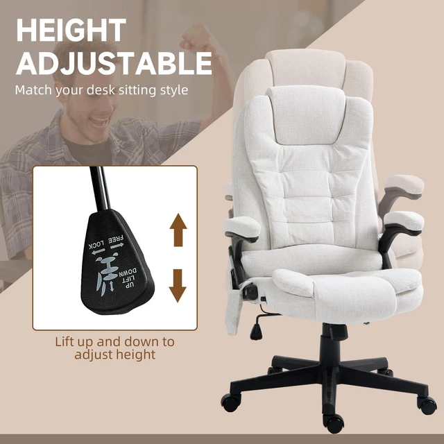Alt view image 7 of 7 - Home Office Massage Chair High Back Chair w/ Reclining, Swivel Wheels, White