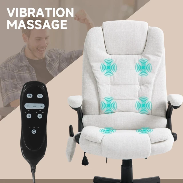 Alt view image 3 of 7 - Home Office Massage Chair High Back Chair w/ Reclining, Swivel Wheels, White