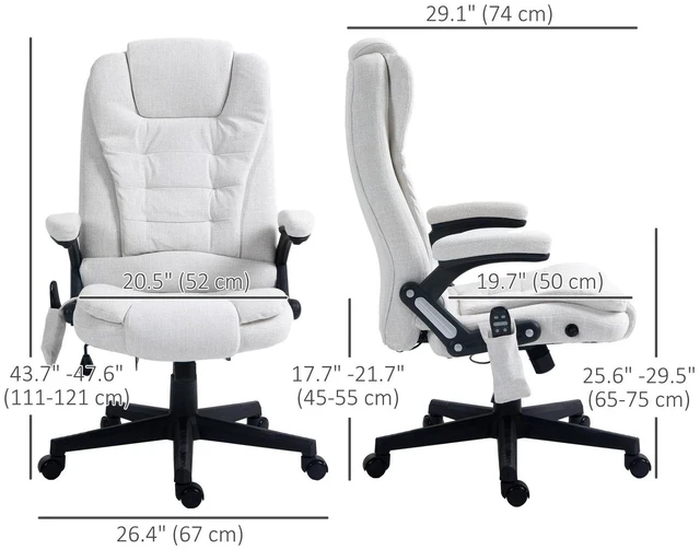 Alt view image 2 of 7 - Home Office Massage Chair High Back Chair w/ Reclining, Swivel Wheels, White