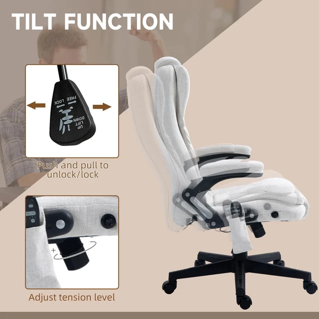 Alt view image 5 of 7 - Home Office Massage Chair High Back Chair w/ Reclining, Swivel Wheels, White