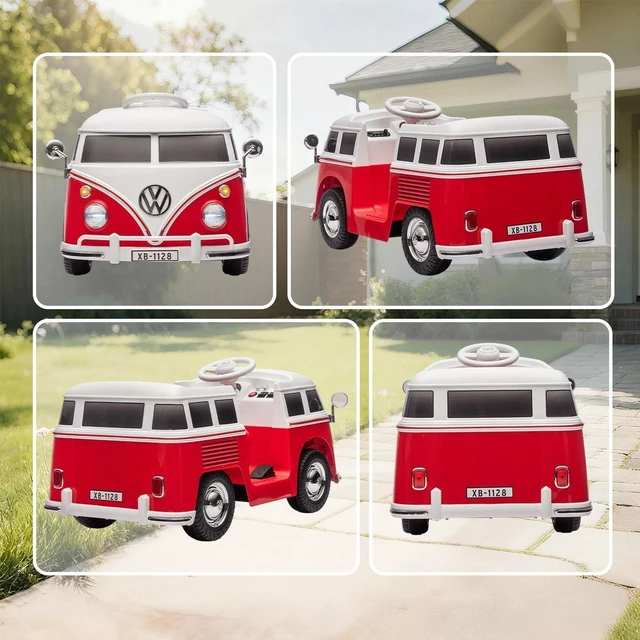 Alt view image 7 of 7 - Lisensed Volkswagen T1 12V Kids Ride on Car with Dual Motor, Red