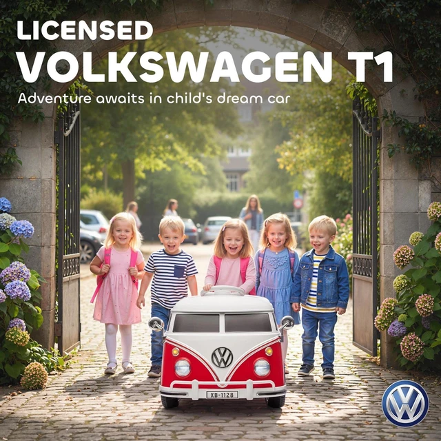 Alt view image 3 of 7 - Lisensed Volkswagen T1 12V Kids Ride on Car with Dual Motor, Red