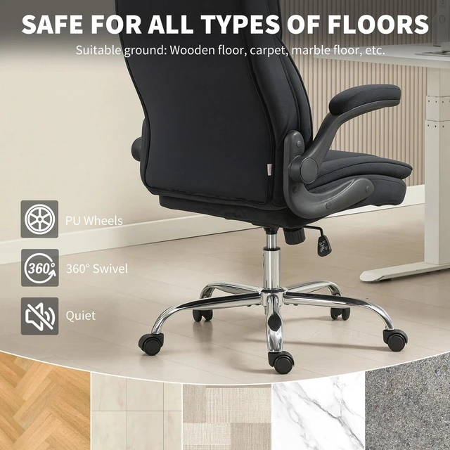 Alt view image 3 of 7 - Office Chair, Computer Desk Chair with Flip-up Armrest, Black