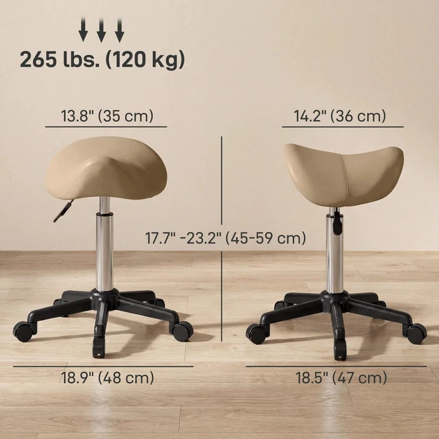 Alt view image 2 of 7 - Rolling Salon Stool, Faux Leather Swivel Saddle Chair, Brown