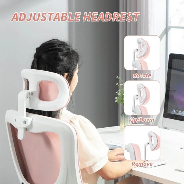 Alt view image 3 of 7 - Mesh Office Chair with Adjustable Headrest, Lumbar Support
