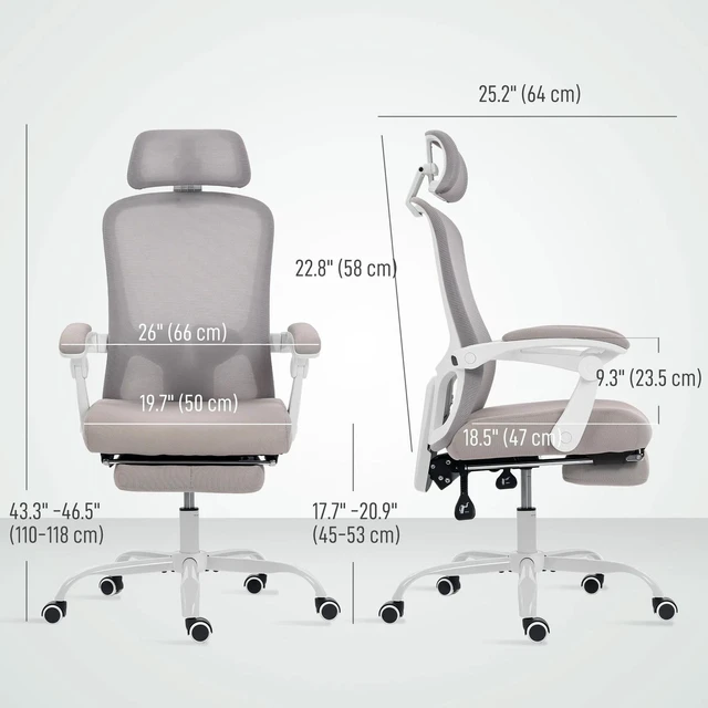 Alt view image 2 of 7 - Ergonomic Office Chair, Reclining Mesh Computer Chair, Grey
