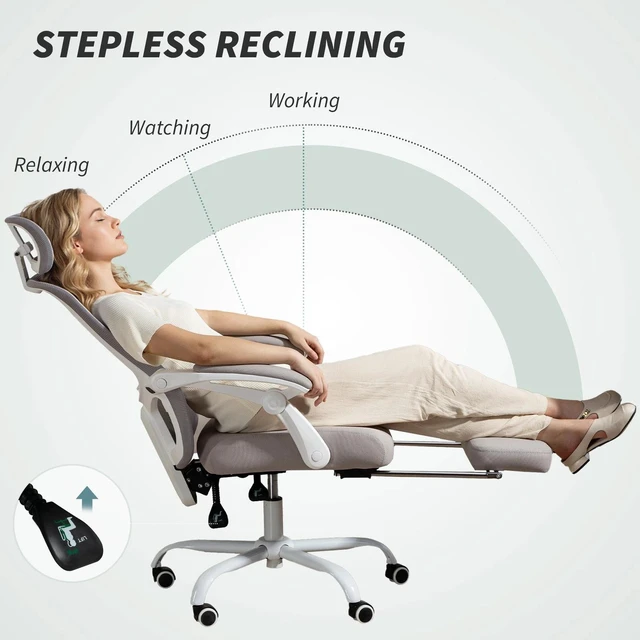Alt view image 5 of 7 - Ergonomic Office Chair, Reclining Mesh Computer Chair, Grey